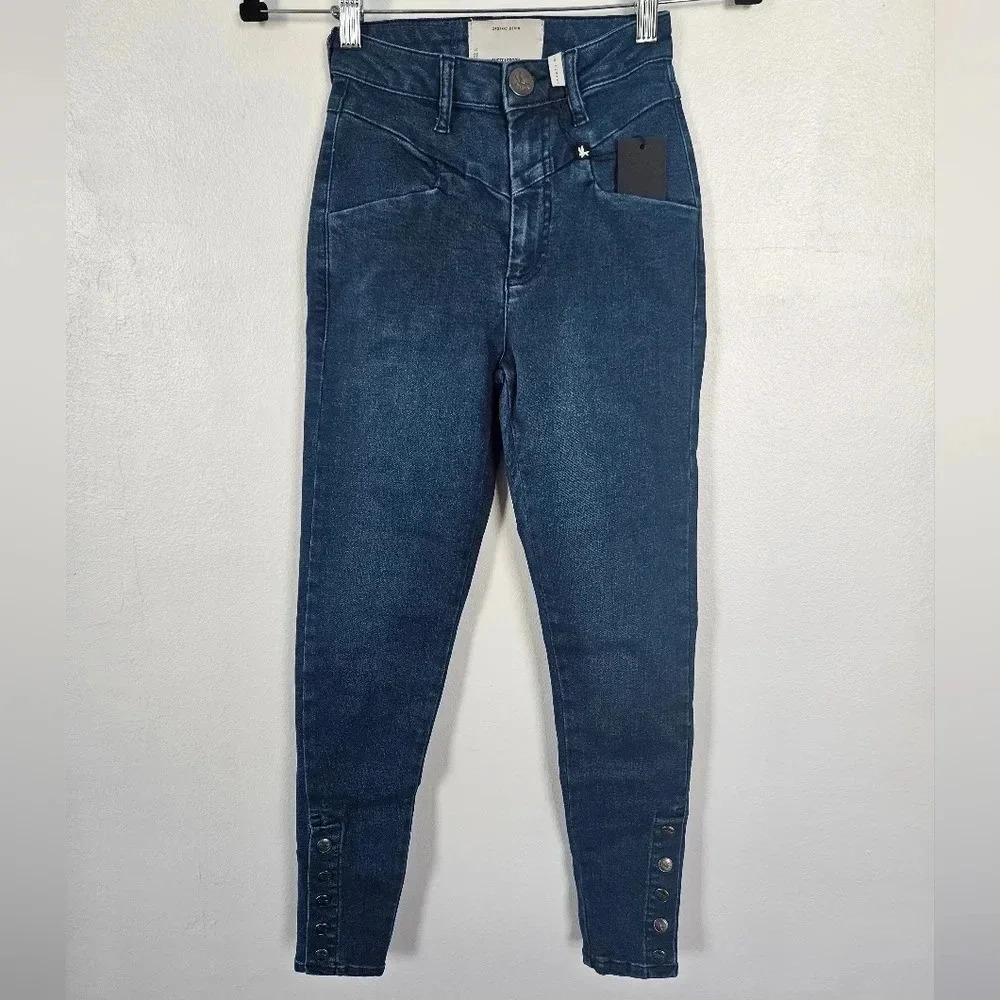 ONE TEASPOON High Waisted Button Ankle Skinny Jeans Dark Wash Womens Size 23 NWT